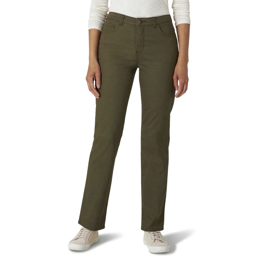 Lee Twill Jeans Women 6M Green Instantly Slims Relaxed Straight‎ Leg Dark Wash